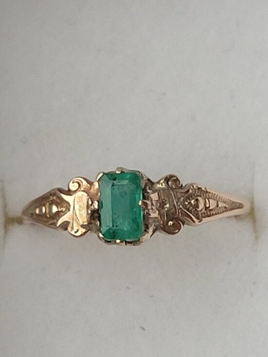 Victorian Natural Emerald Ring Antique Ostby Barton May Birthstone 10k - Picture 9 of 15